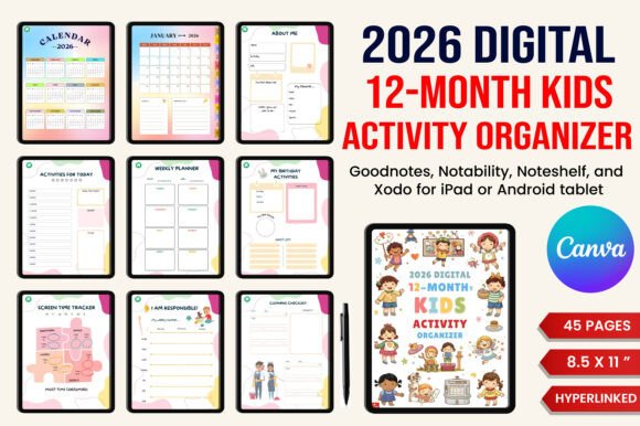 Digital 12-Month Kids Activity Organizer