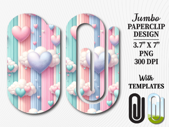 Pastel Clouds Hearts Jumbo Paperclip Design