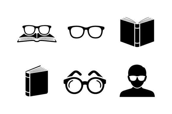 Reading Study Icon Set EPS: Essential Silhouettes for Academic Branding