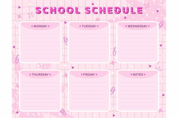 Vector School Schedule Template in Pink: A Functional Review of a Kawaii Weekly Planner